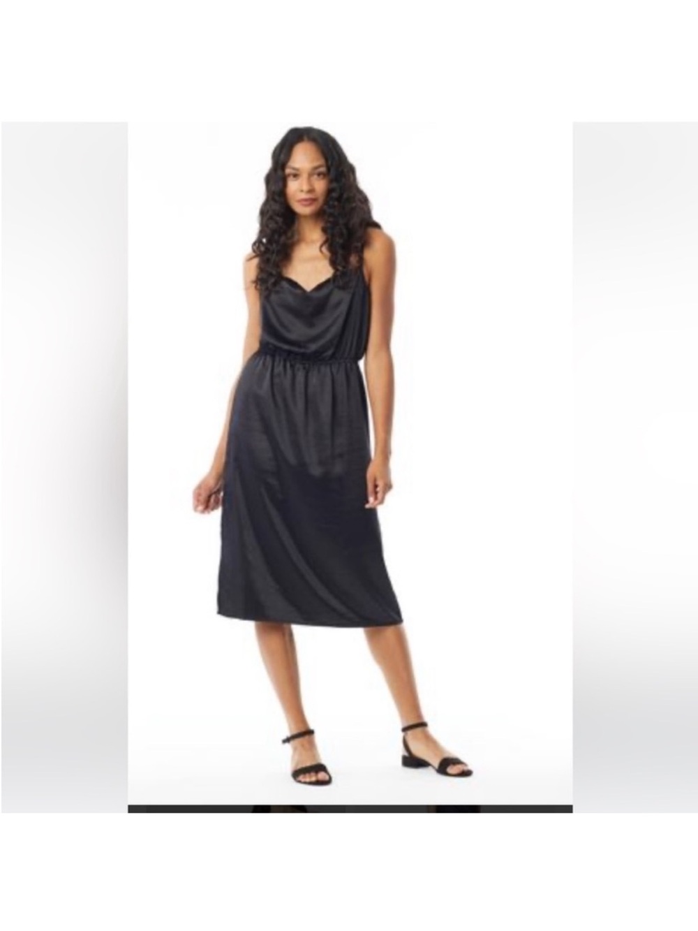 Black Sleeveless Cowl Neck Midi Dress - Classic Women's Dress elastic waist NWT